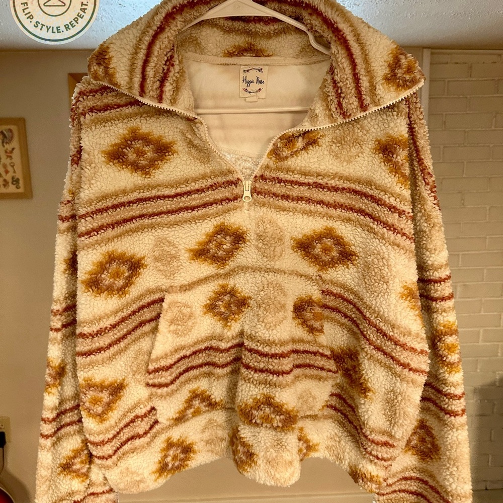 Hippie Rose Cream and Gold Cowl Neck Sweater